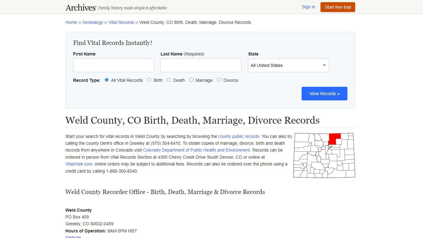 Weld County, CO Birth, Death, Marriage, Divorce Records - Archives.com